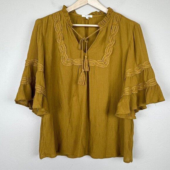 Tunic Women L Tassel Tie Lace‎ Peasant Boho Fairy Renaissance Hippie Western - Picture 1 of 10